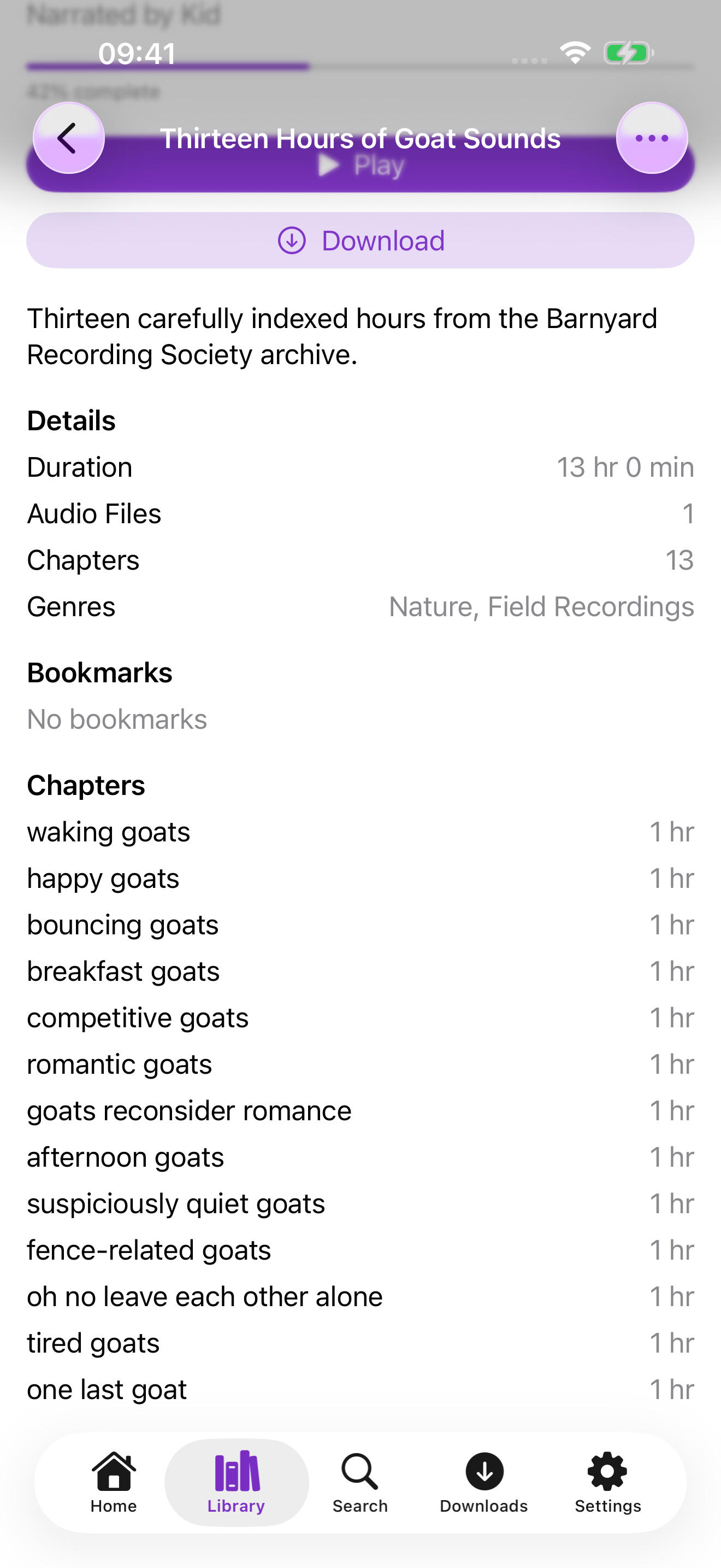 Audiobook chapter list